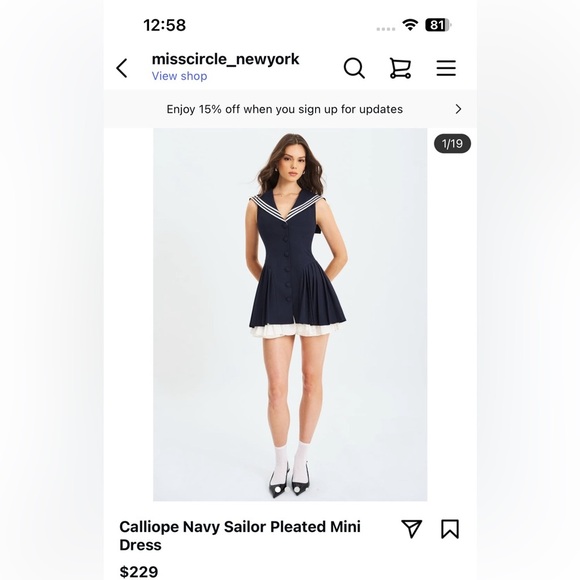 Miss Circle Calliope Navy Sailor Pleated Mini Dress Small - Picture 6 of 7